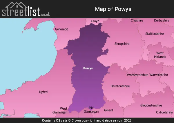 Map of Powys