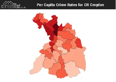 Map Showing Crime Rates in Postcode Sectors in the  CR postcode area