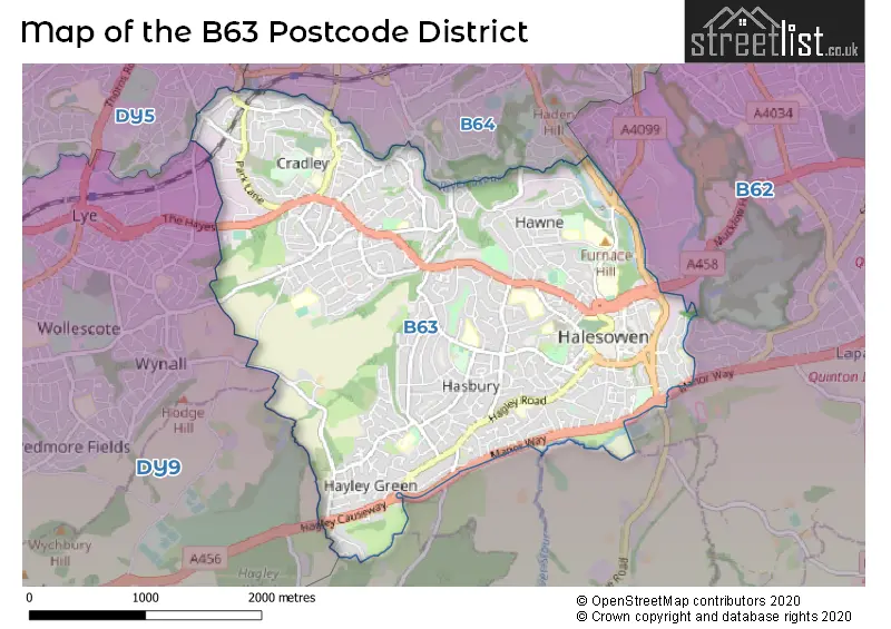 Map of the B63 and surrounding districts