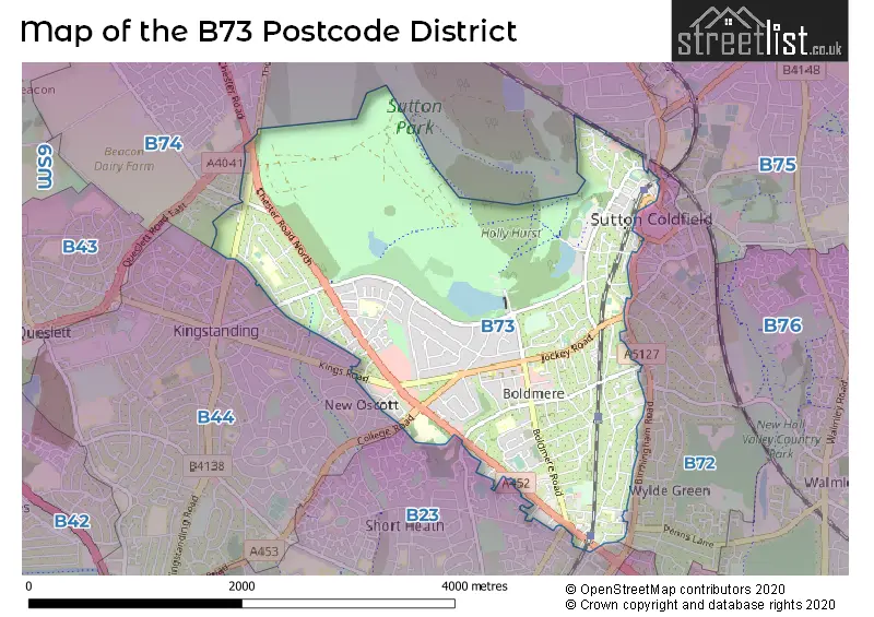 Map of the B73 and surrounding districts