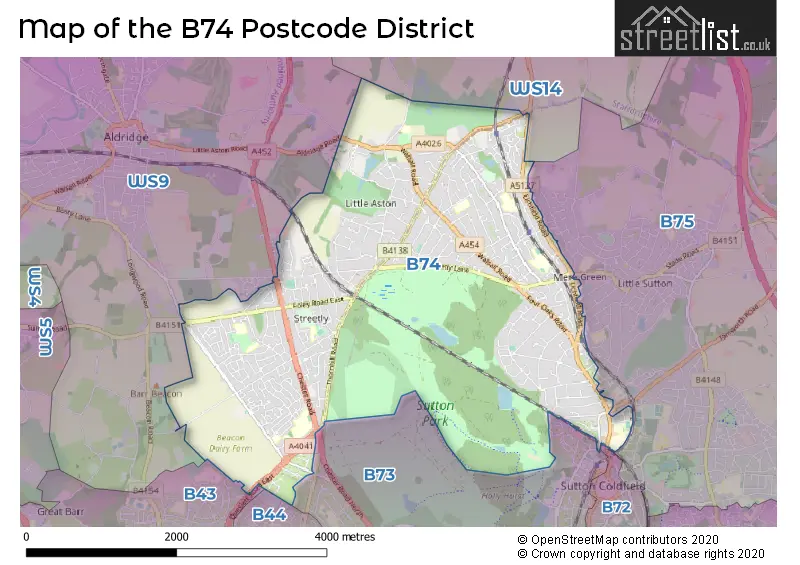 Map of the B74 and surrounding districts