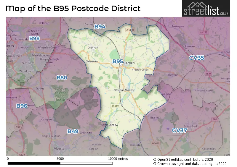 Map of the B95 and surrounding districts