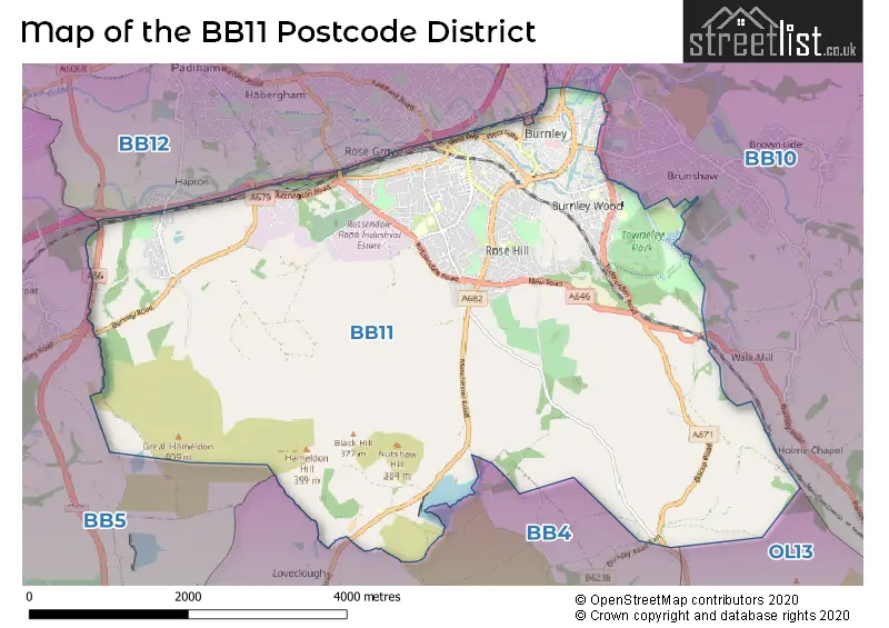 Map of the BB11 and surrounding districts