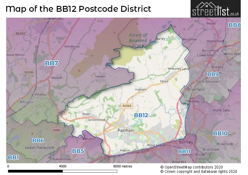 Map of the BB12 and surrounding districts