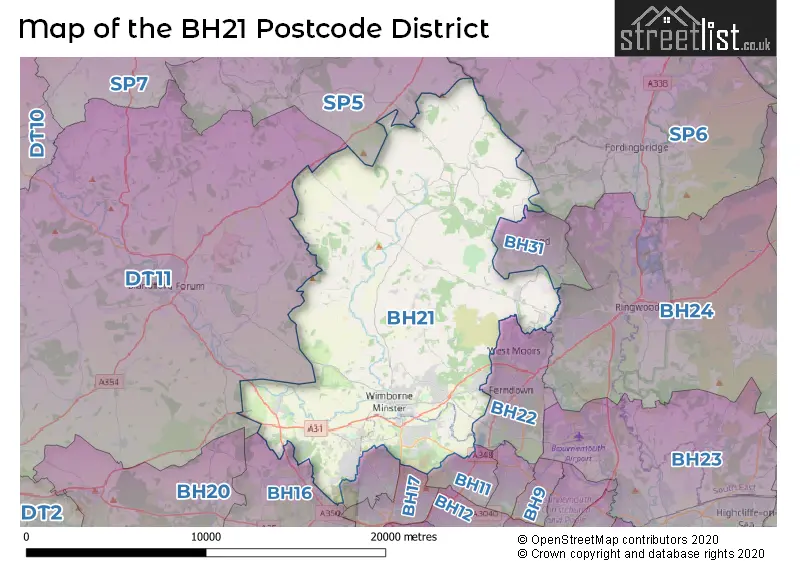 Map of the BH21 and surrounding districts