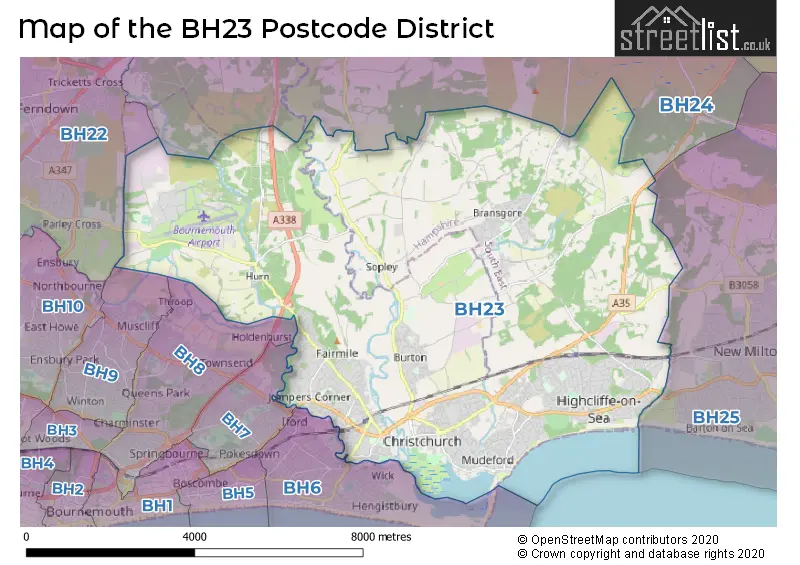 Map of the BH23 and surrounding districts