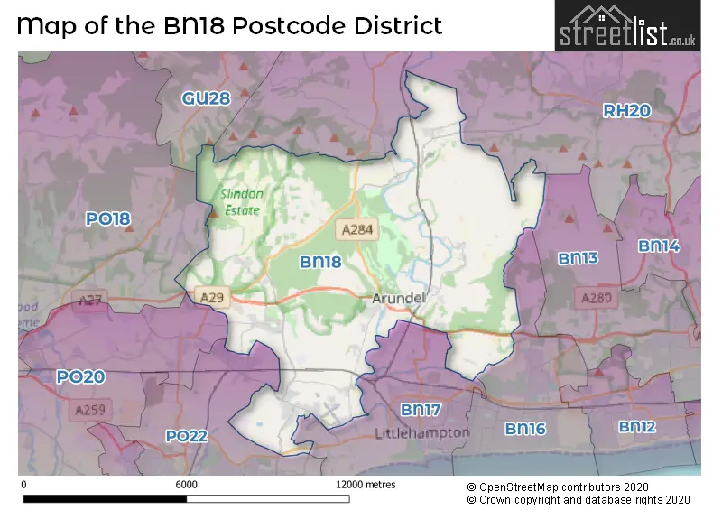 Map of the BN18 and surrounding districts