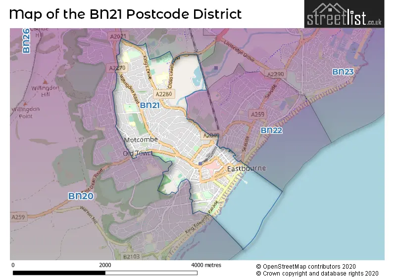 Map of the BN21 and surrounding districts