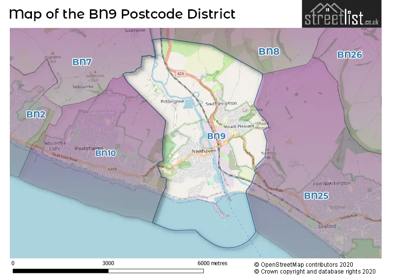 Map of the BN9 and surrounding districts