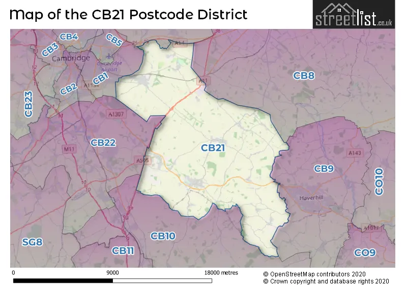 Map of the CB21 and surrounding districts