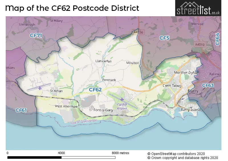 Map of the CF62 and surrounding districts