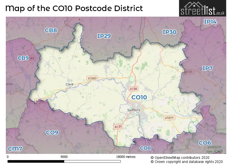 Map of the CO10 and surrounding districts