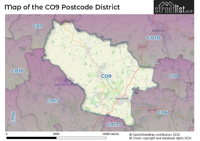 Map of the CO9 and surrounding districts