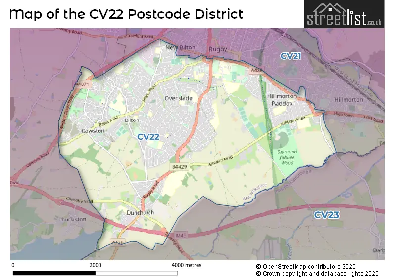 Map of the CV22 and surrounding districts