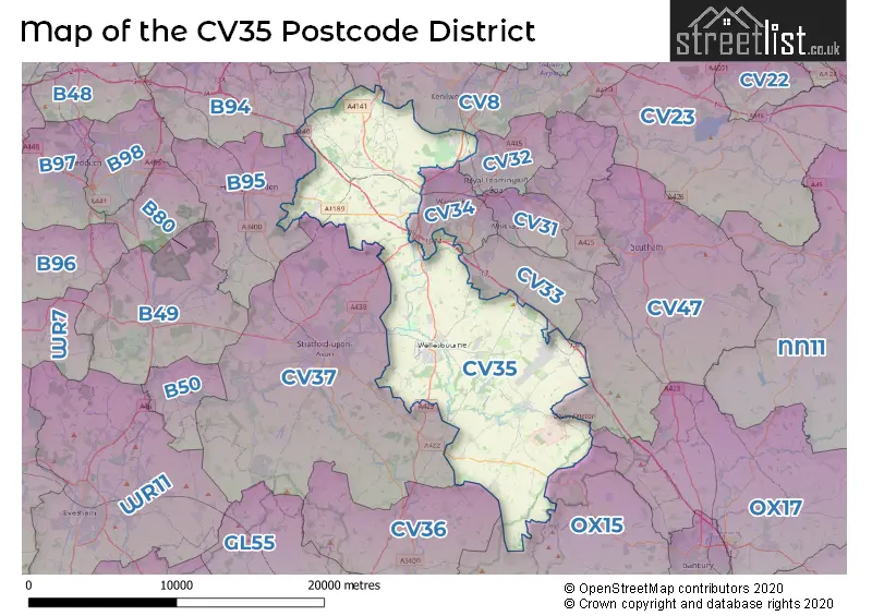 Map of the CV35 and surrounding districts