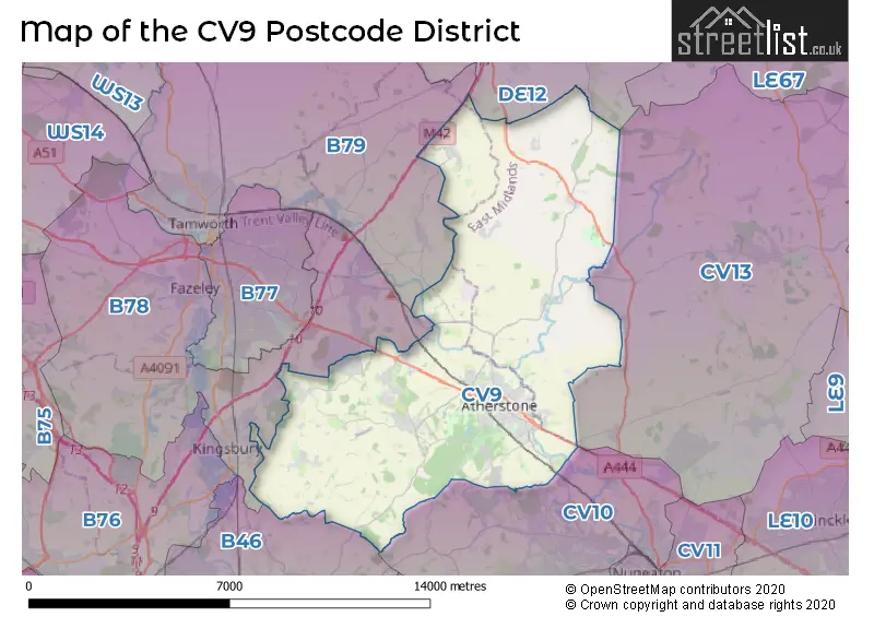 Map of the CV9 and surrounding districts