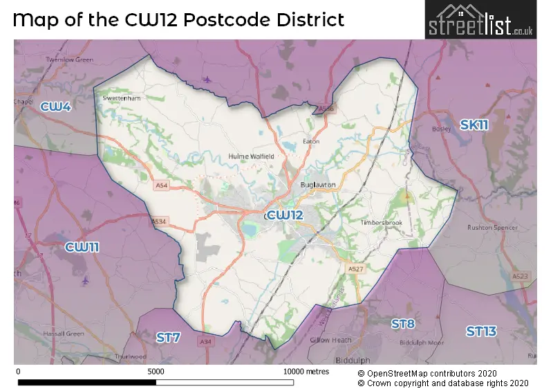 Map of the CW12 and surrounding districts