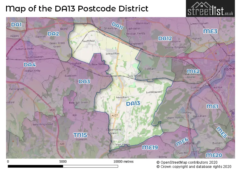 Map of the DA13 and surrounding districts