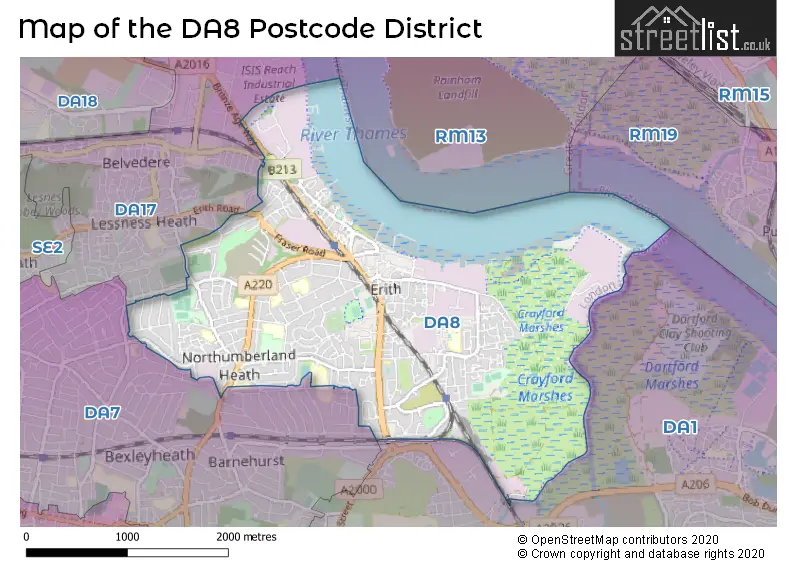 Map of the DA8 and surrounding districts