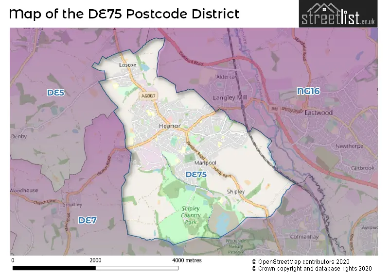 Map of the DE75 and surrounding districts