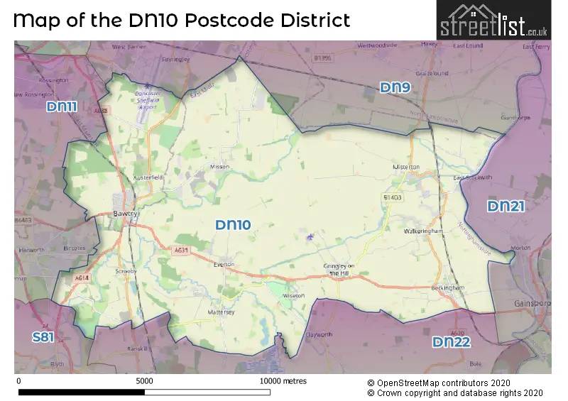 Map of the DN10 and surrounding districts