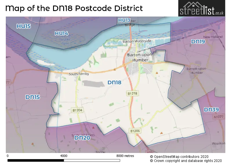 Map of the DN18 and surrounding districts