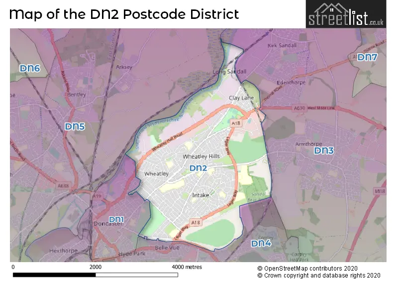 Map of the DN2 and surrounding districts