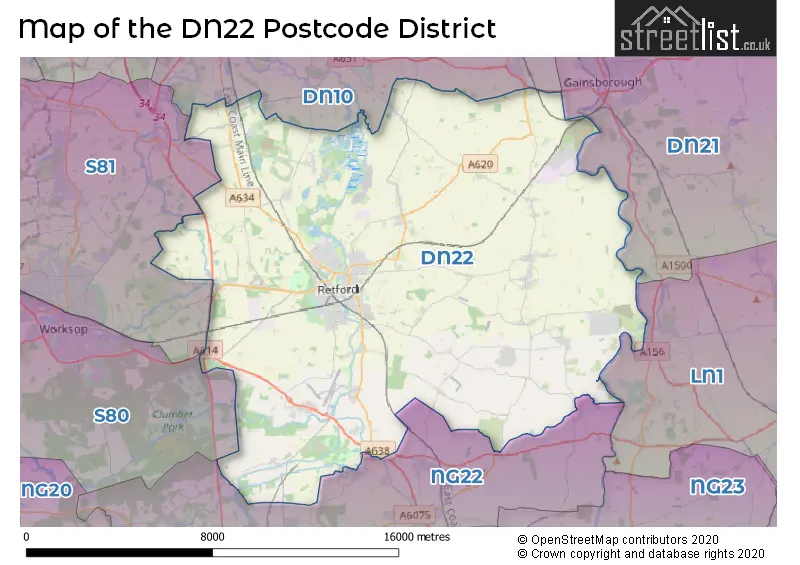 Map of the DN22 and surrounding districts