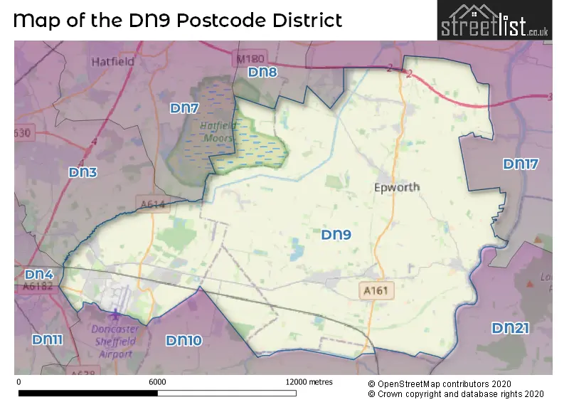 Map of the DN9 and surrounding districts