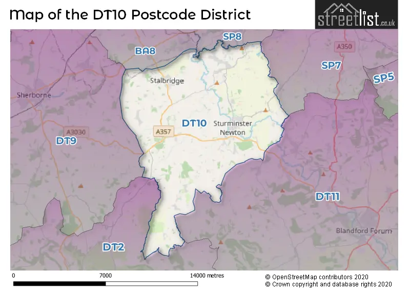Map of the DT10 and surrounding districts