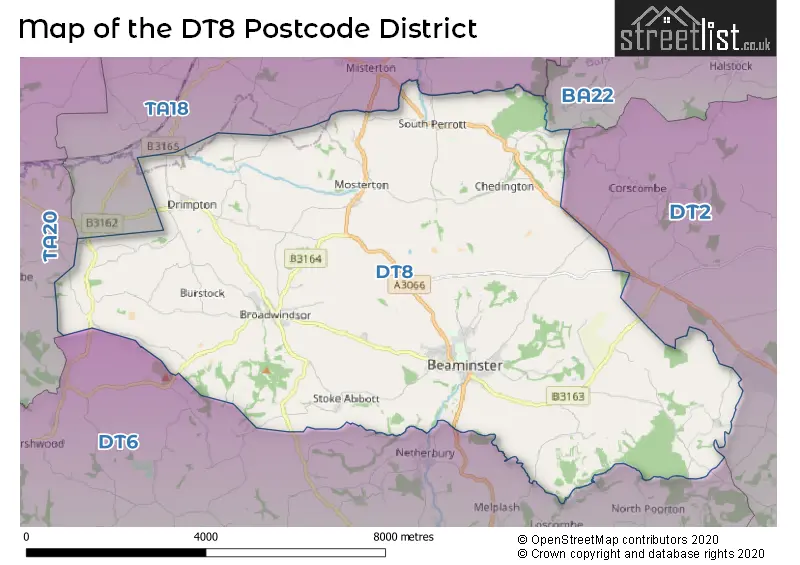 Map of the DT8 and surrounding districts