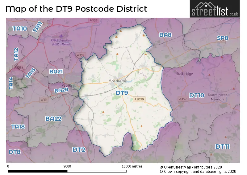 Map of the DT9 and surrounding districts