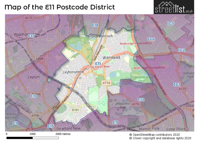 Map of the E11 and surrounding districts