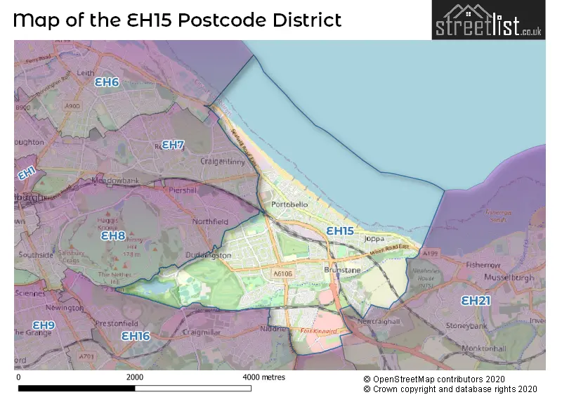 Map of the EH15 and surrounding districts