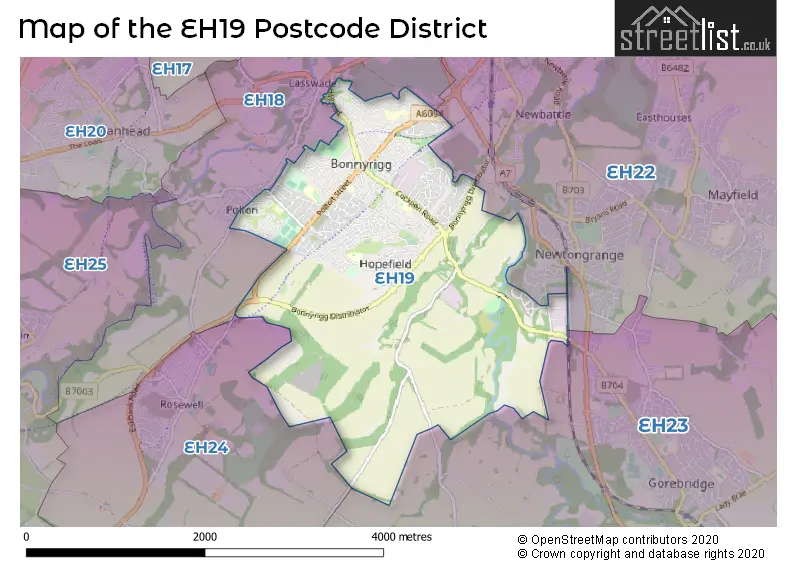 Map of the EH19 and surrounding districts