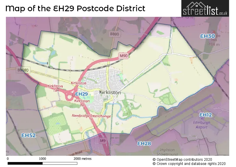 Map of the EH29 and surrounding districts