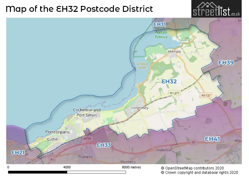 Map of the EH32 and surrounding districts