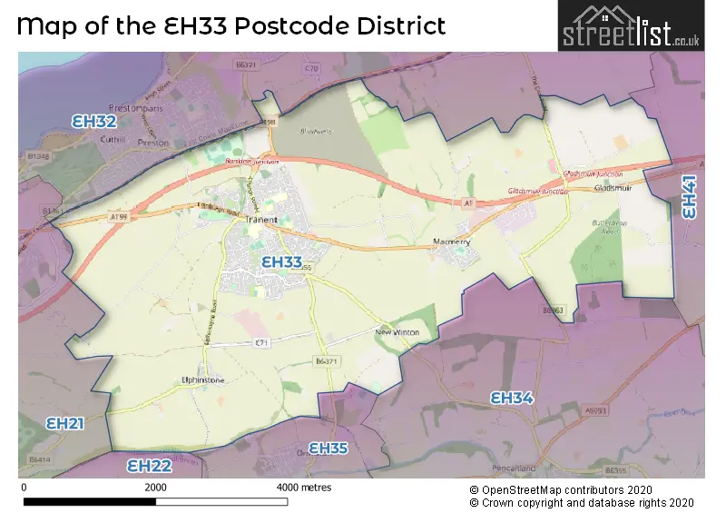 Map of the EH33 and surrounding districts