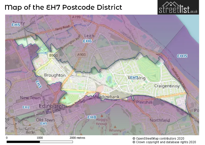 Map of the EH7 and surrounding districts