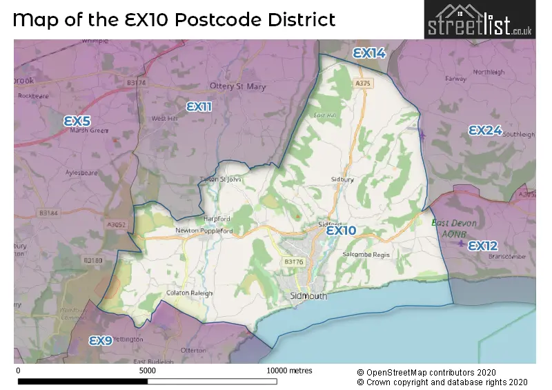 Map of the EX10 and surrounding districts