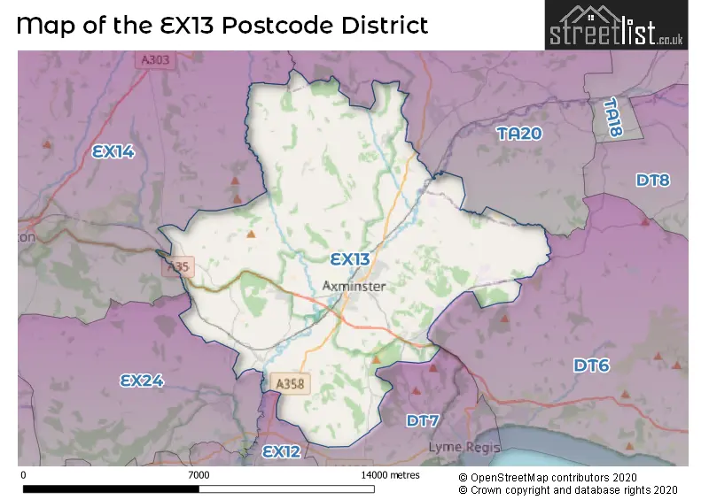 Map of the EX13 and surrounding districts