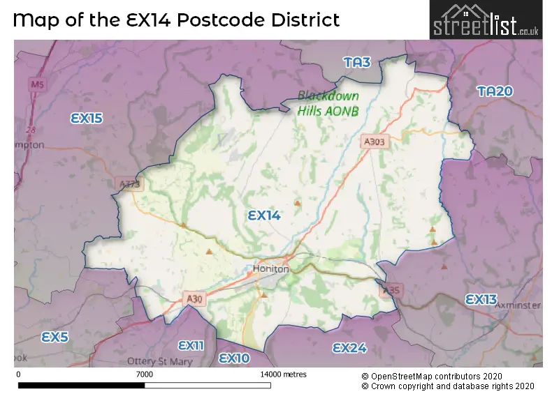 Map of the EX14 and surrounding districts