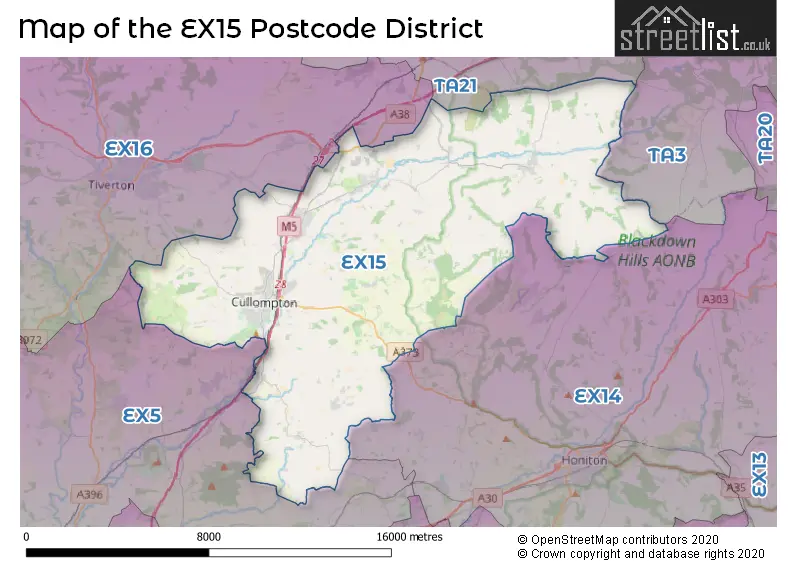 Map of the EX15 and surrounding districts