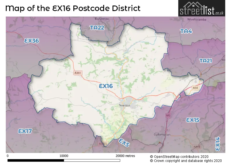 Map of the EX16 and surrounding districts