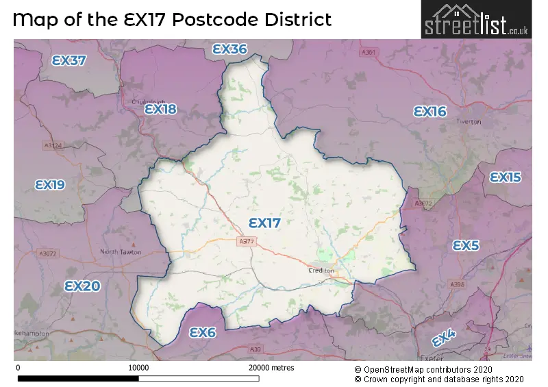 Map of the EX17 and surrounding districts