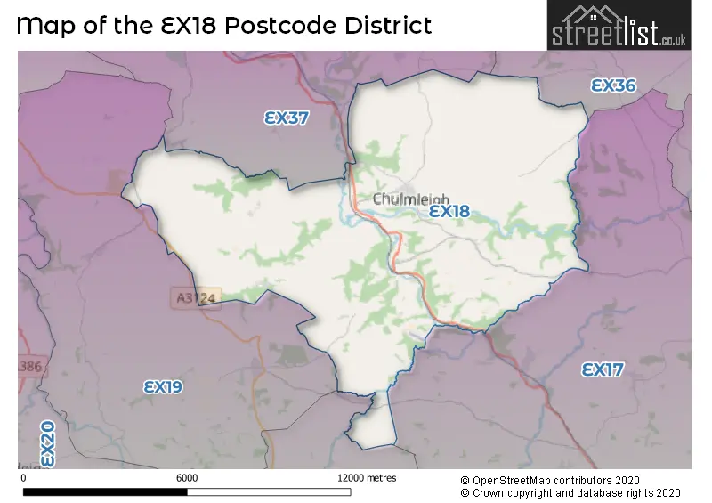 Map of the EX18 and surrounding districts