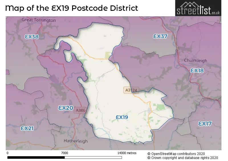 Map of the EX19 and surrounding districts
