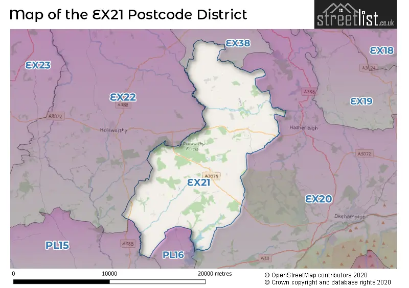 Map of the EX21 and surrounding districts