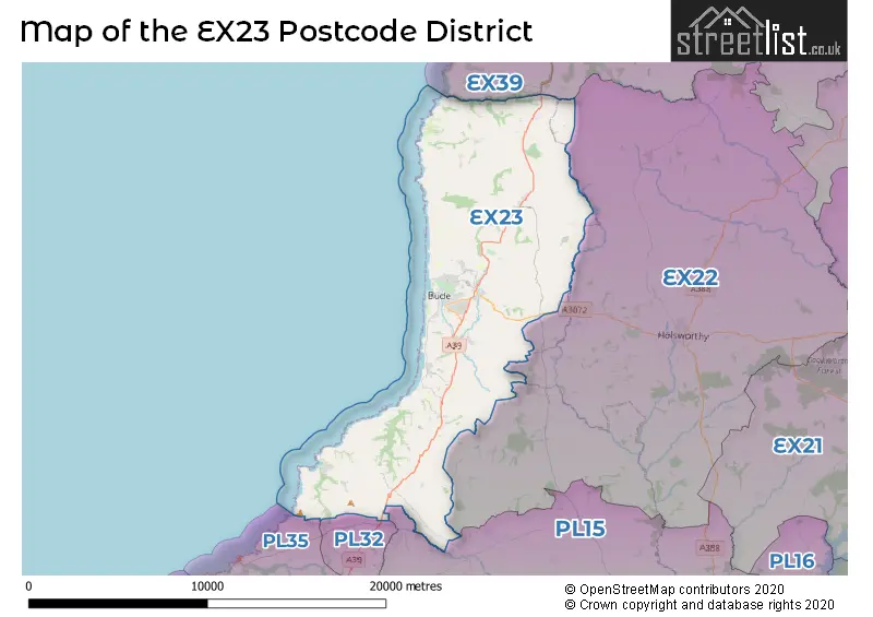 Map of the EX23 and surrounding districts