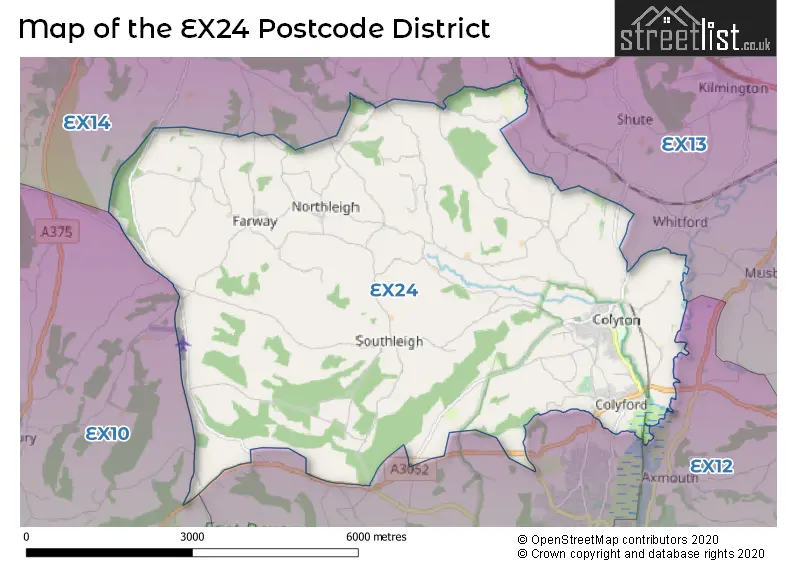 Map of the EX24 and surrounding districts